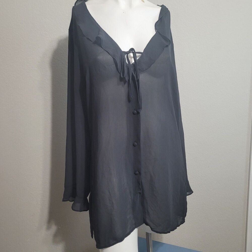 Victoria's Secret Large blouse sheer flowy button tie longsleeve flutter v-neck